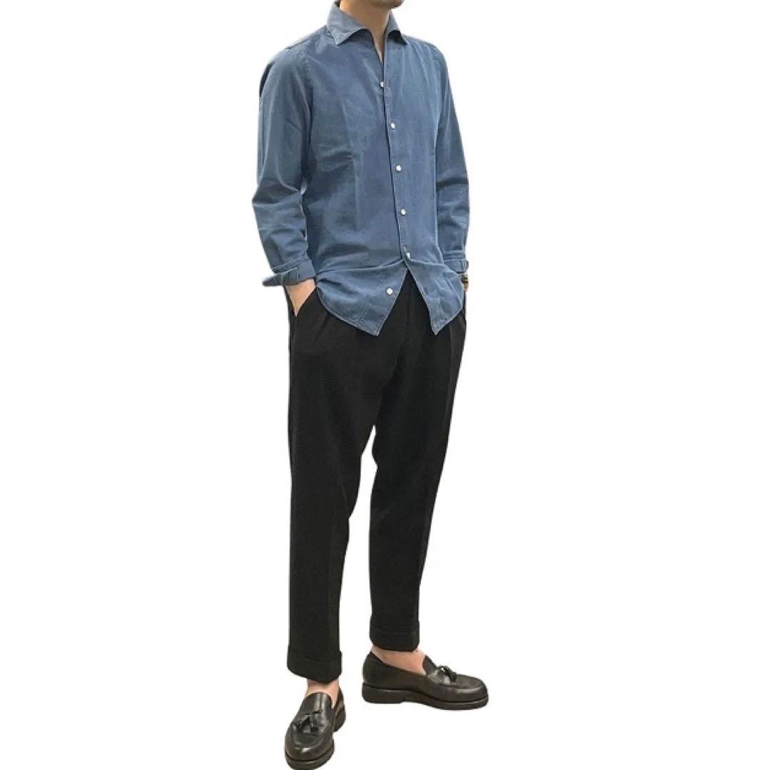 新作 フィナモレ MANUEL ワンピースカラー インディゴ デニムシャツ