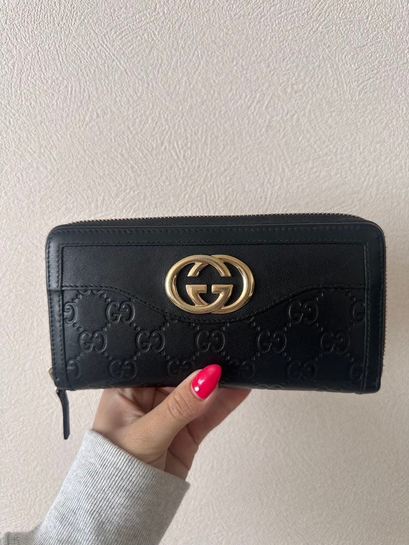 無限購入下限さん限定 GUCCI ブラックレザー 長財布グッチ(GUCCI
