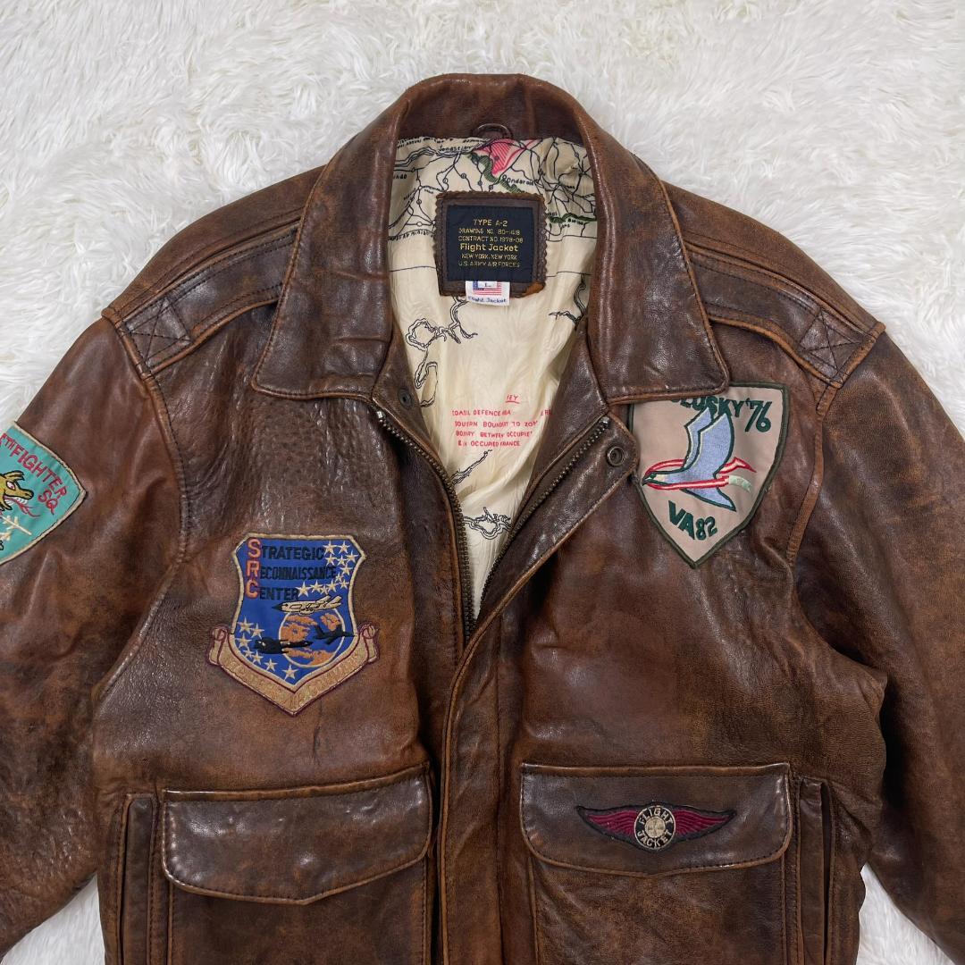 A-2 レザー フライトジャケット 裏地地図 ワッペン 革ジャン L トップ