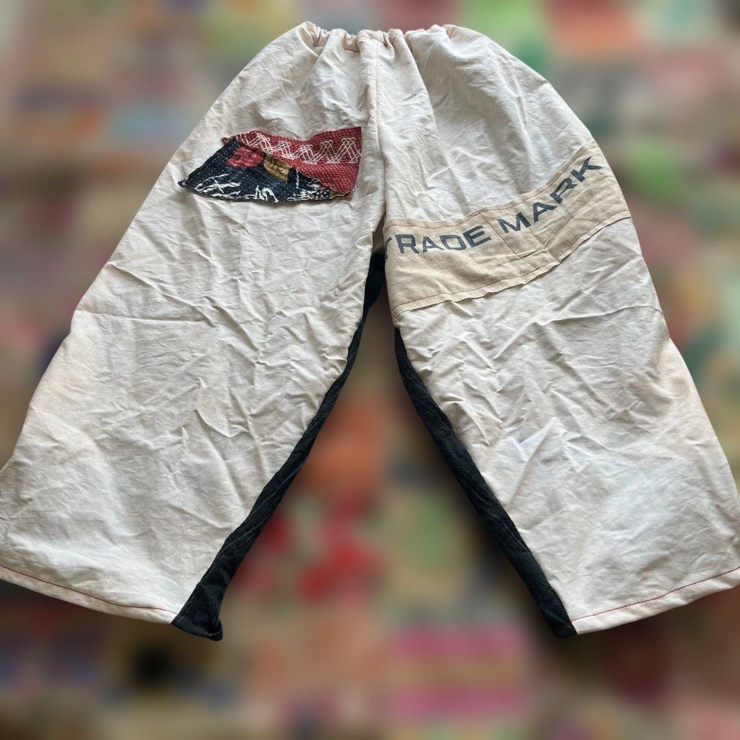 粉袋カラフル刺し子もんぺ手作バルーンパンツ木綿 昭和ハンドメイド