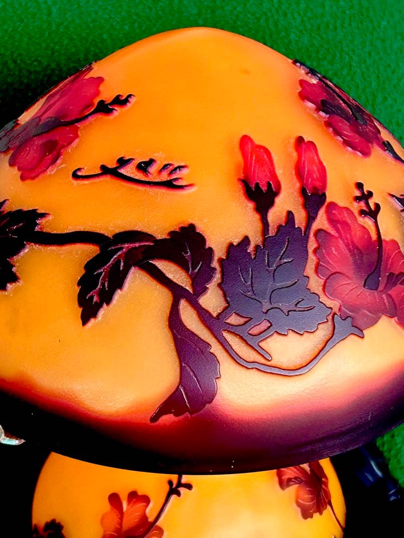 美品】アール・ヌーヴォーガレ風キノコ型ハイビスカス柄テーブルランプ