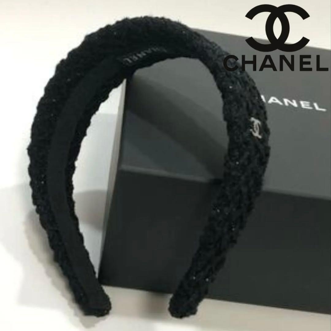 CHANEL ブラック ツイード カチューシャ ヘアバンド - メルカリ