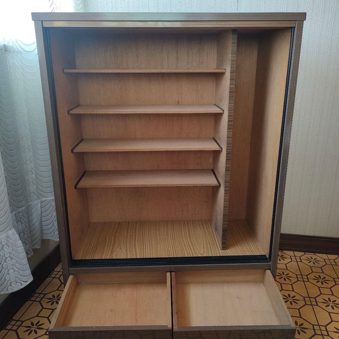 昭和レトロ】木製 ブラウン スライド扉 下駄箱 靴箱 引き出