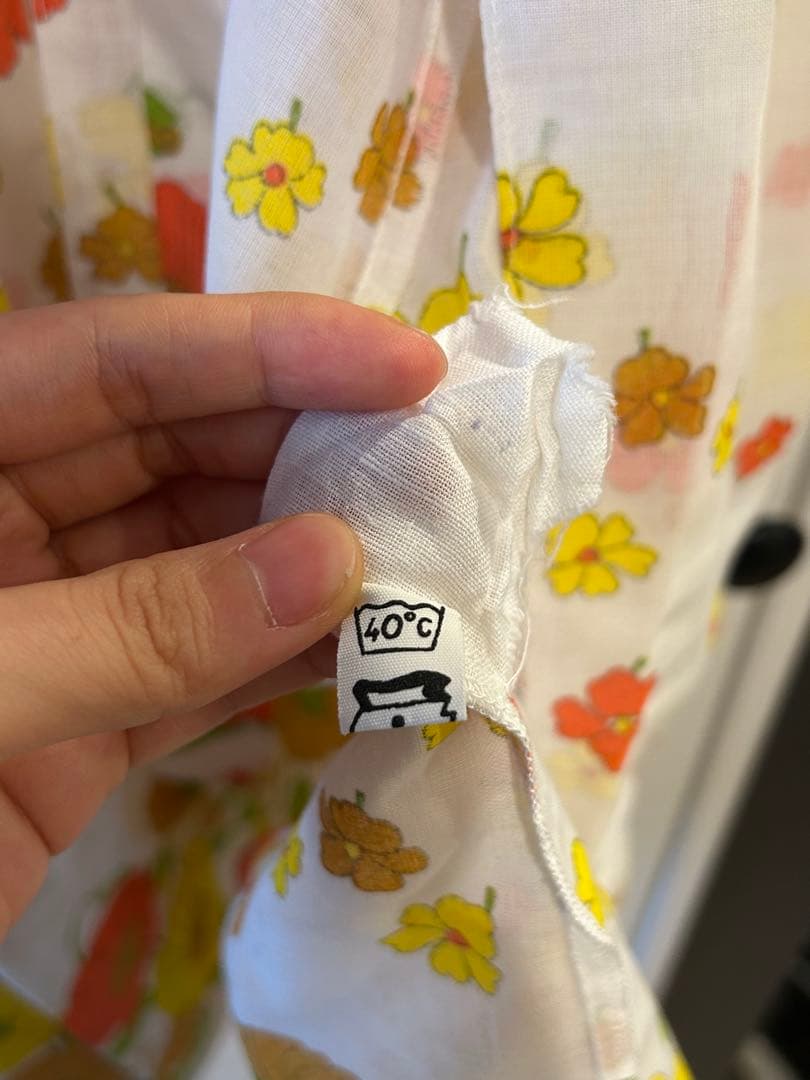 60 70 古着 ポッピーフラワープリント五分袖ラングブラウス