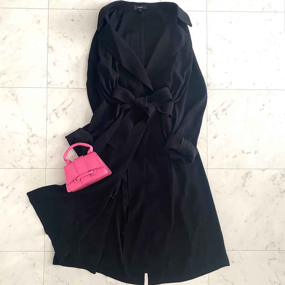 極美品 セオリー Theory 上質クレープ素材トレンチコート とろみ落ち感