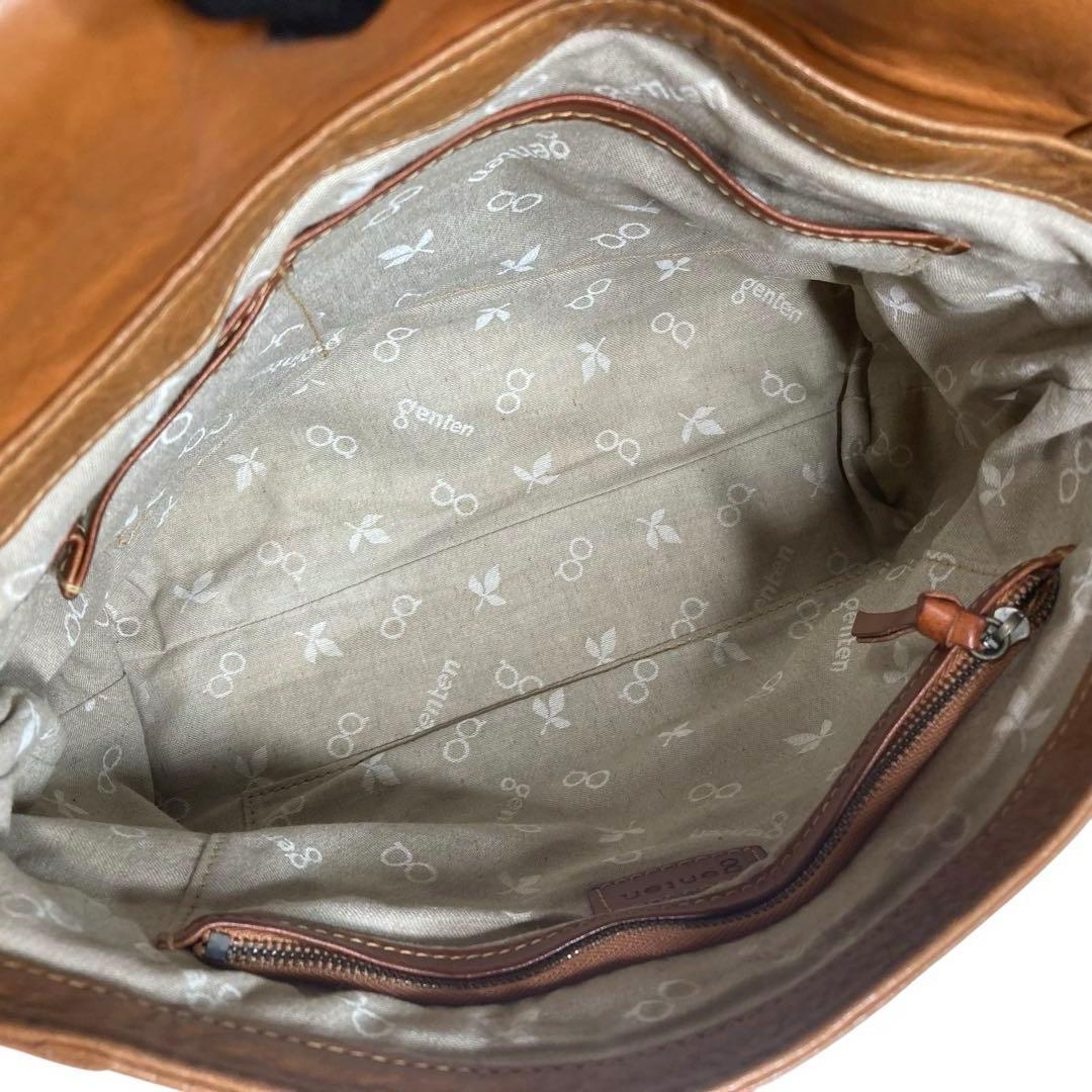 genten ウールシープ本革 メッセンジャーバッグ クロスボディ 飴色