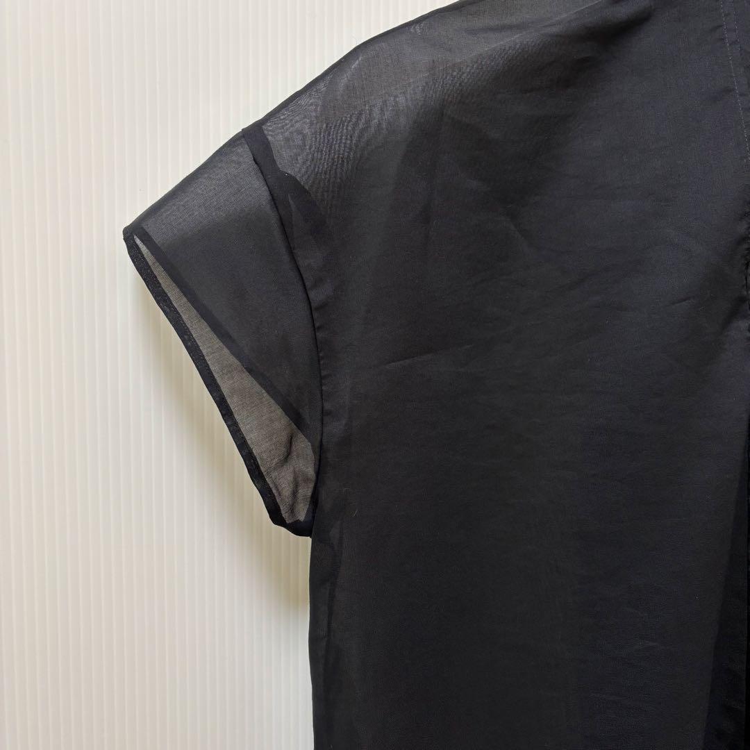 ウィムガゼット】リボン ボウタイ シアー ブラウス ブラック フレンチ