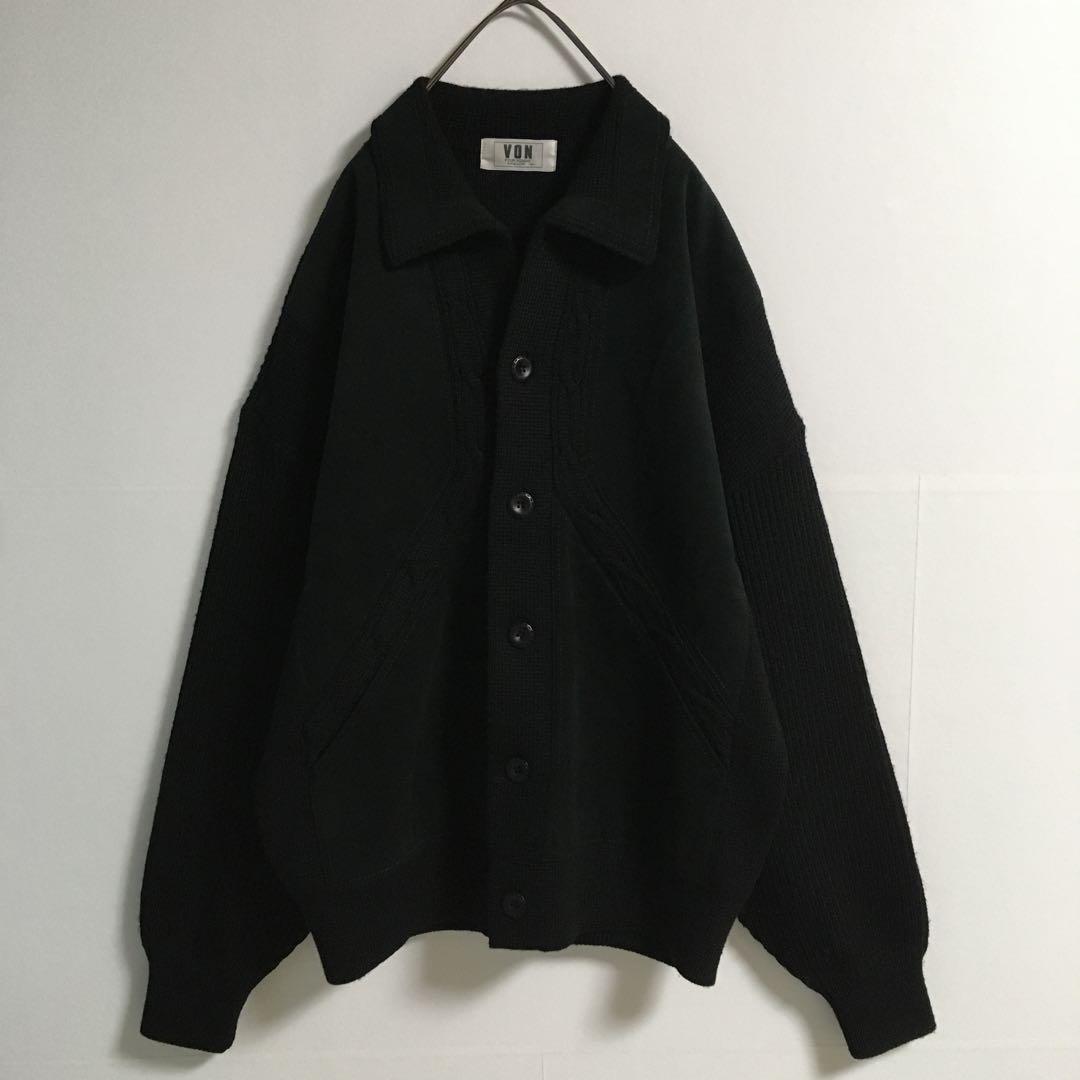 90s〜00s 古着 オープンカラー 襟付きウールカーディガン 異素材切替