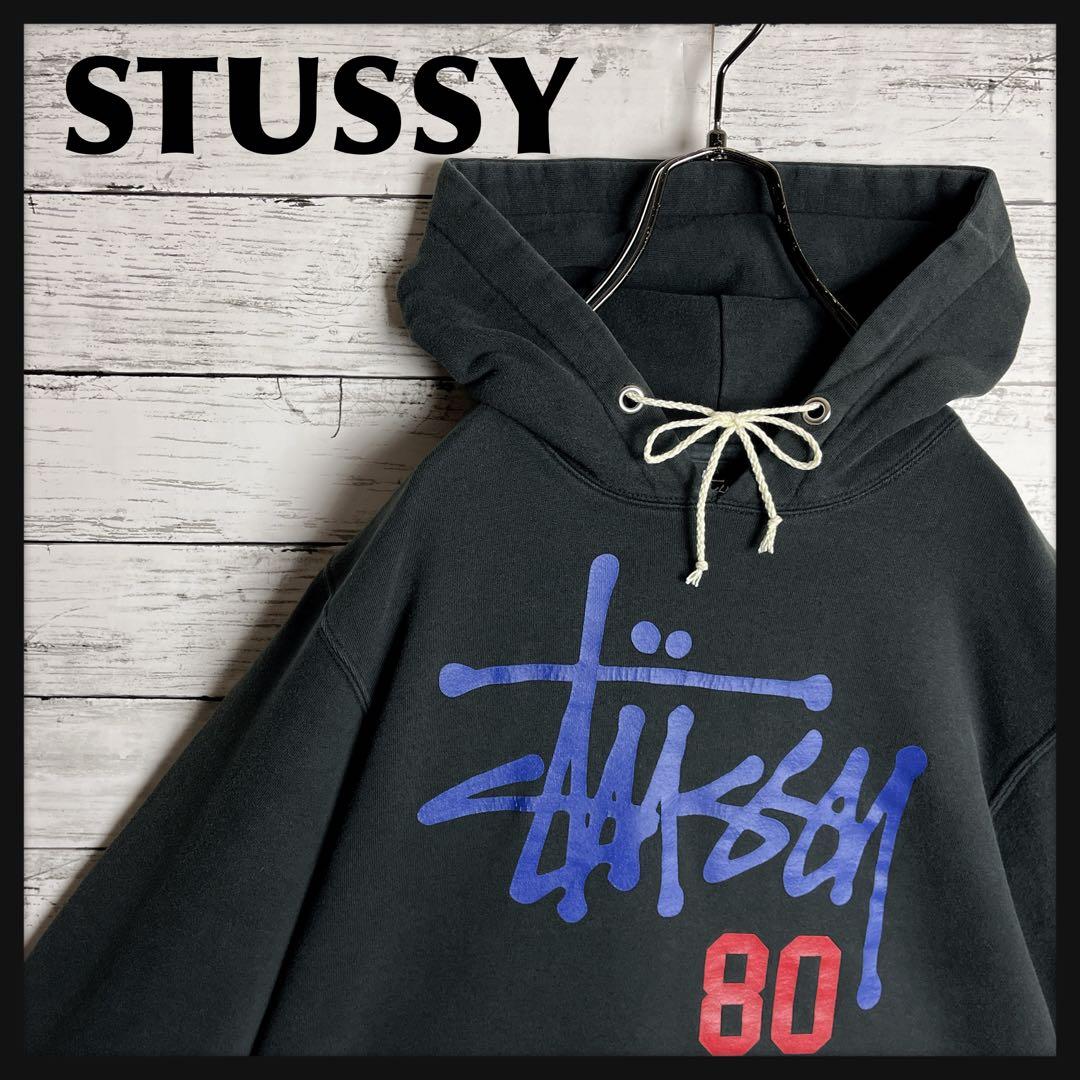 STUSSY◎ストックロゴ 80 ビッグロゴ パーカー D315 Stussy Stock Logo Hoodie Mens XXL Navy Sweatshirt Embroidered NWT