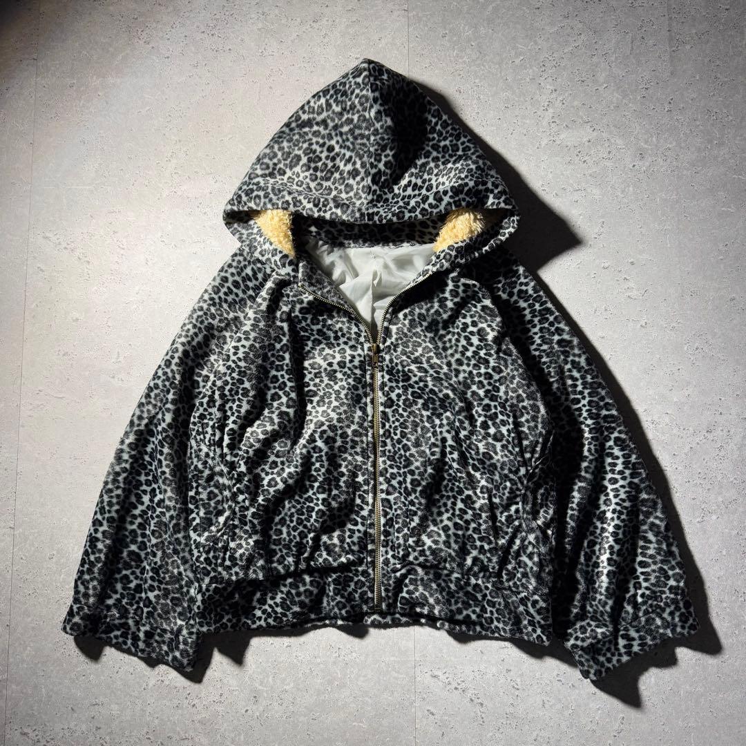 y2k 平成ギャル レオパード ヒョウ柄 豹柄 ジップパーカー 白ギャル