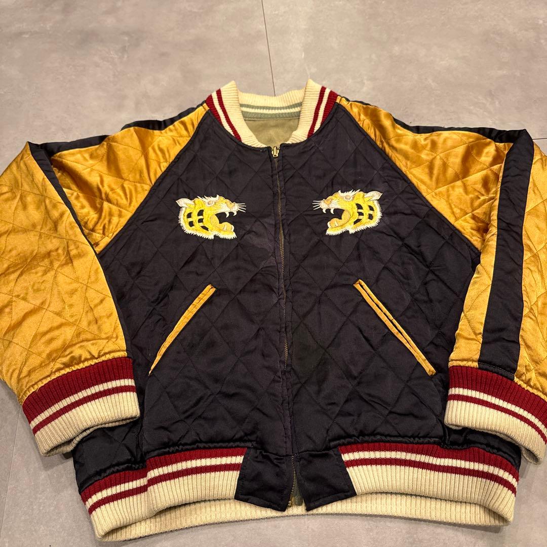 90sDOG FIGHT スカジャン リバーシブル 日本地図 虎フェード 東洋