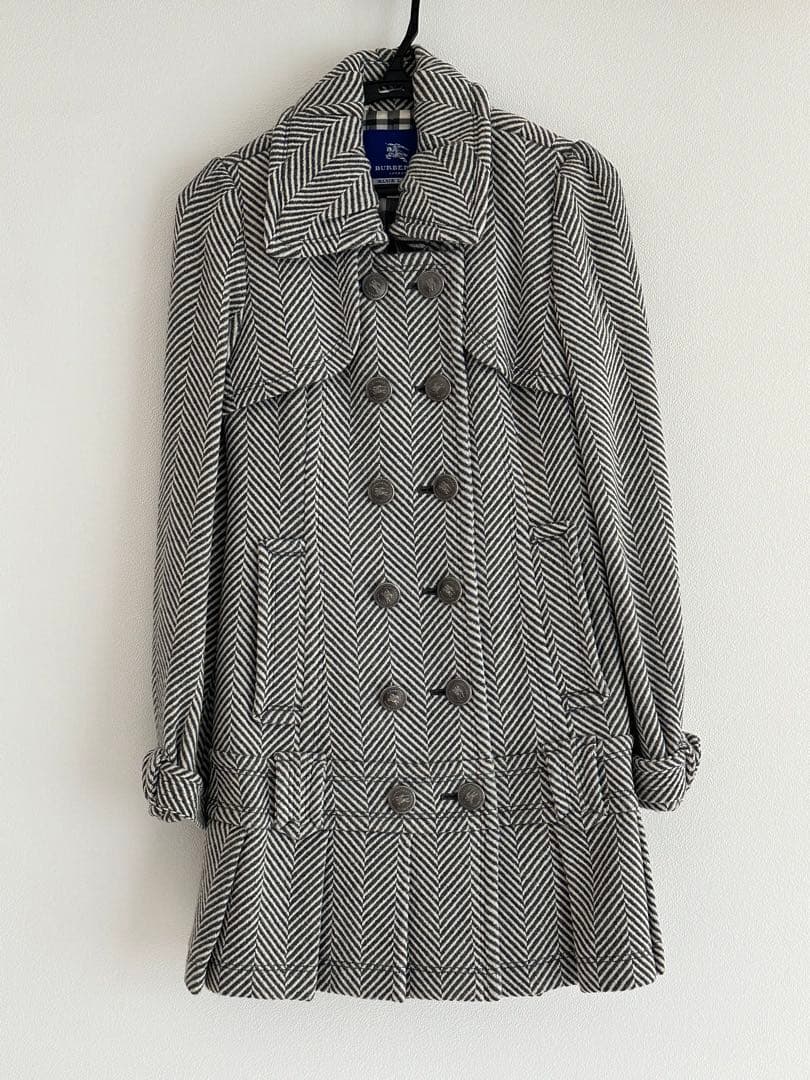 バーバリーブルーレーベル　ヘリンボーン柄　プリーツ　ロングコート 中古・古着通販】BURBERRY BLUE LABEL (バーバリーロンドンブルー