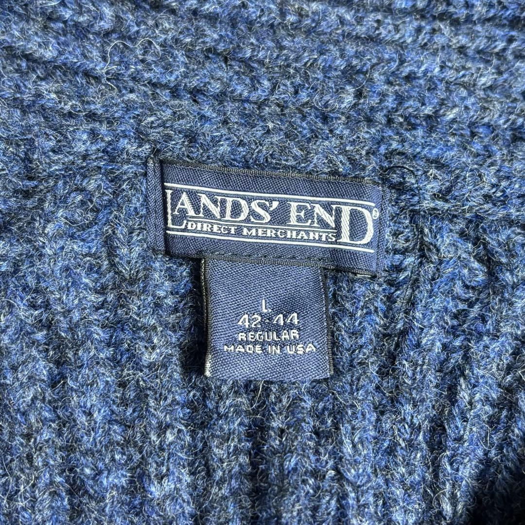 usa製ランズエンド ショールカラー ウール肉厚カーディガン エルボー