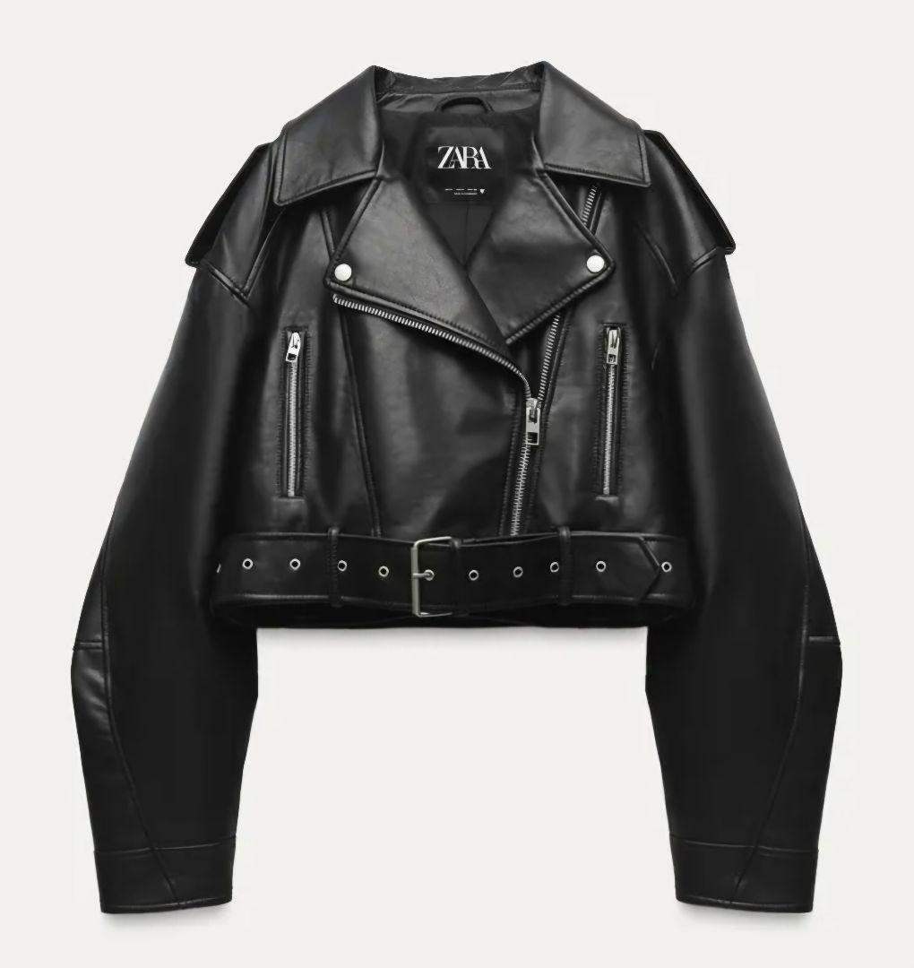 ZARA ザラ フェイクレザークロップド ライダース ジャケット 黒 L