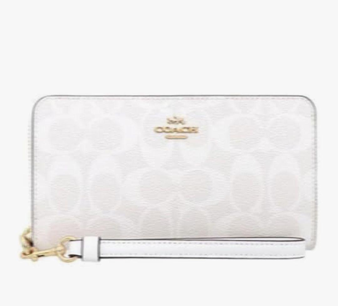 新品販売】COACH ストラップ付き ホワイトレザー 長財布 - メルカリ