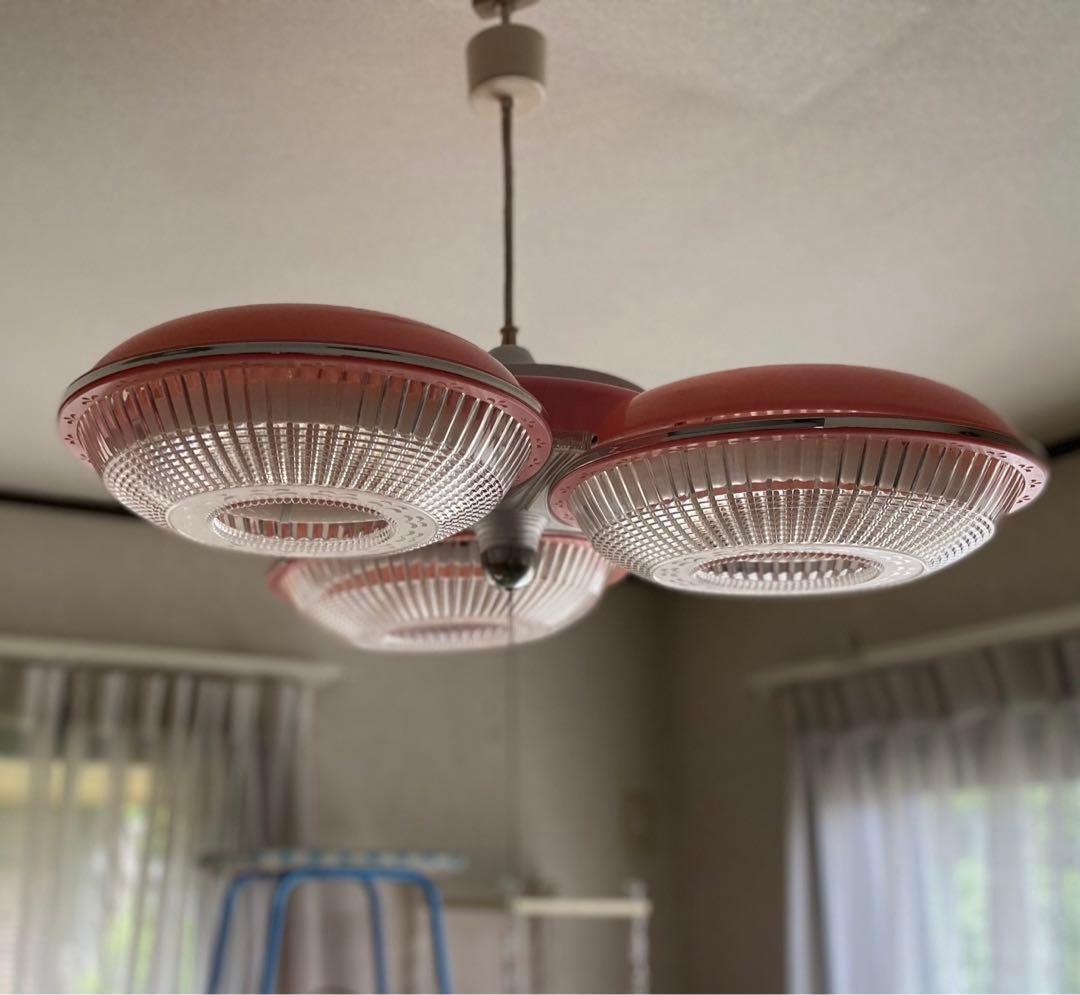 ピンク 3灯 天井照明 昭和レトロ 当時物 レトロポップ インテリア