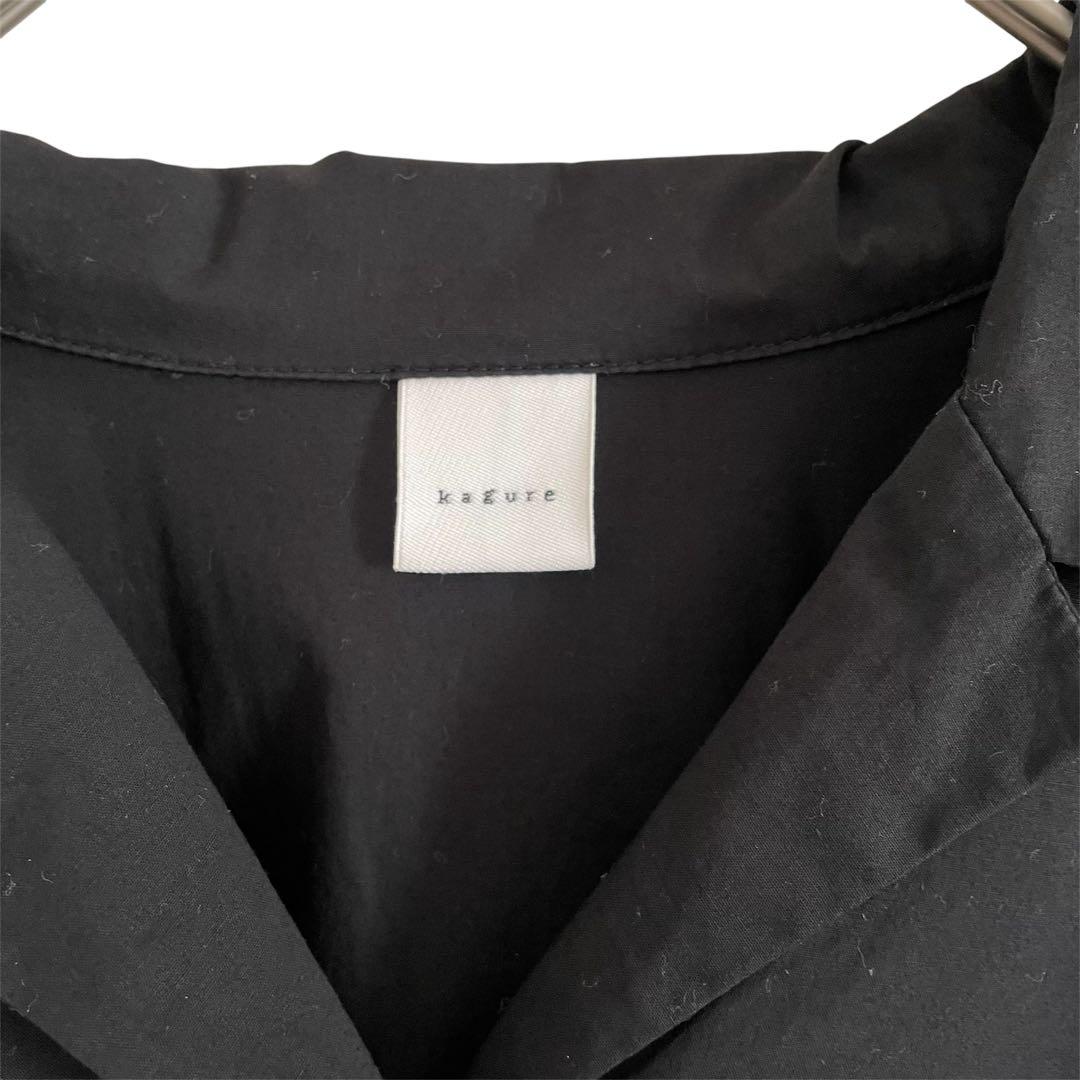 かぐれ オープンカラーギャザーシャツ ブラック コットン フリー 開襟