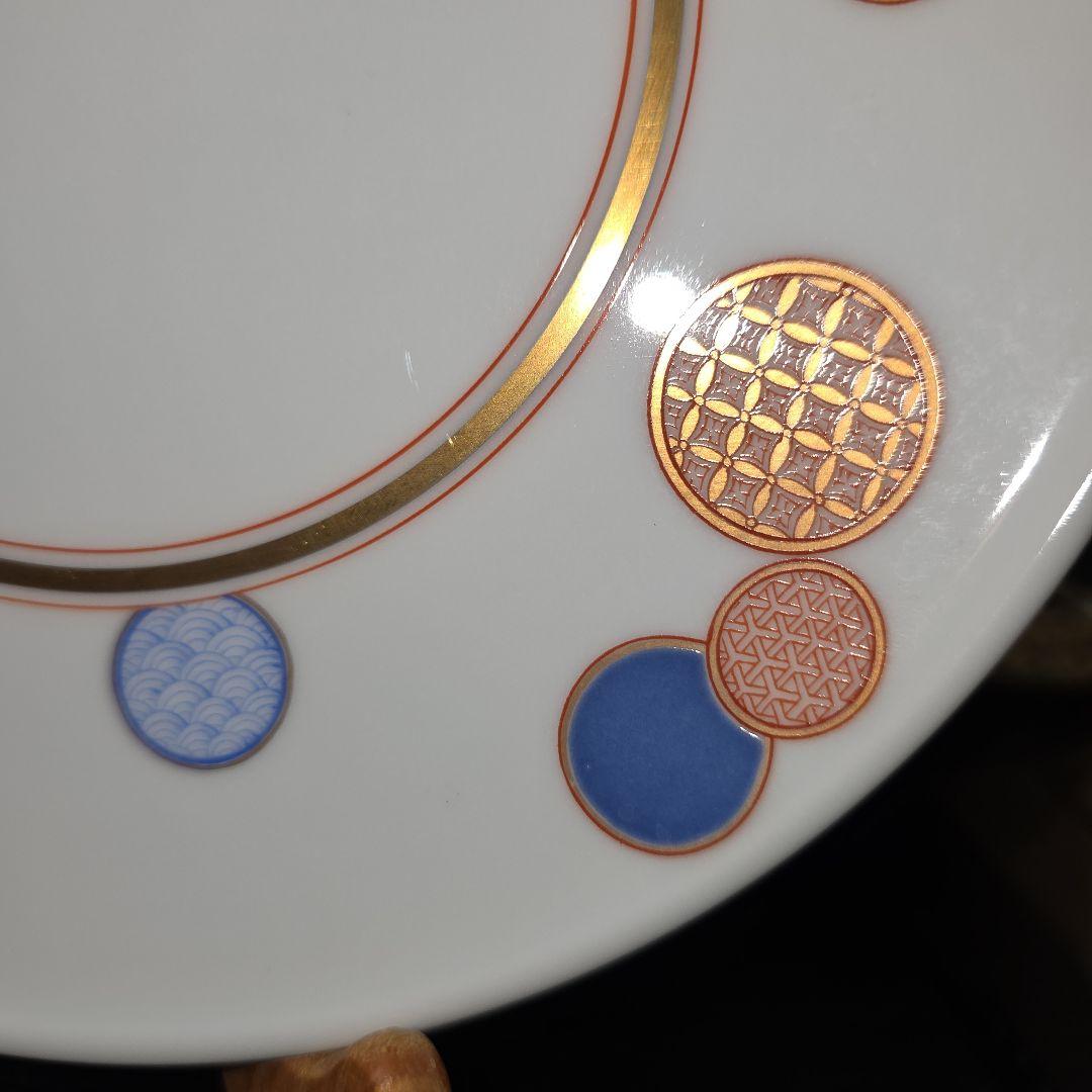 深川製磁　赤絵 丸紋　手毬　プレート　中皿　19.5cm 　5枚