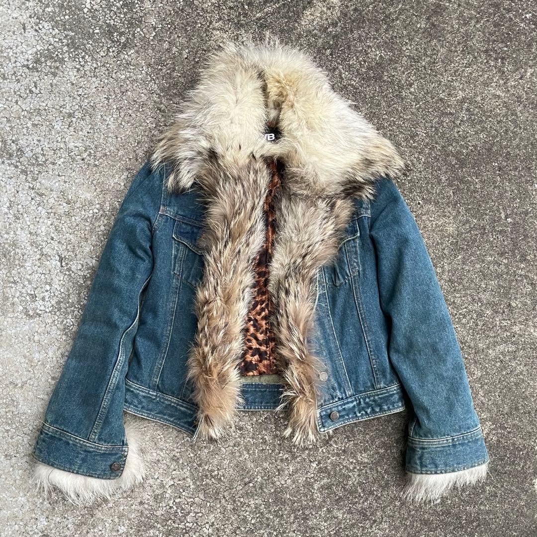平成ギャル ファー付きデニムジャケット y2k Gジャン フェアリー