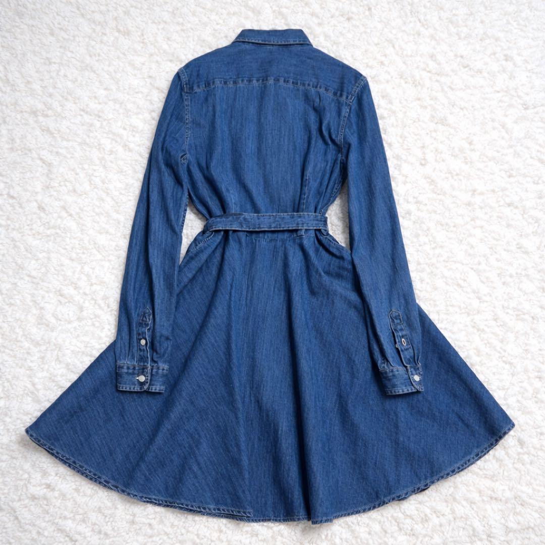美品 ラルフローレン デニムシャツワンピース ベルト ポニー刺繍 S相当