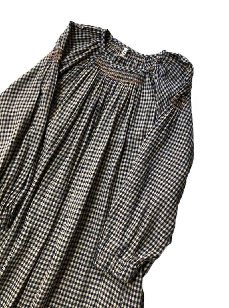 ◇美品◇45R◇先染めインドカディツイルのチロルドレス◇ギンガム