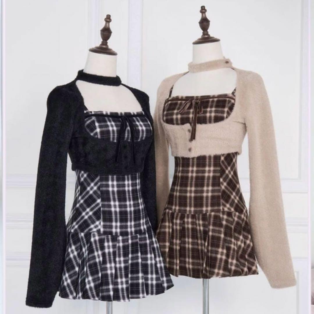 ♡ NoGenki BunnyLisファーボレロ✕チェックミニワンピ S