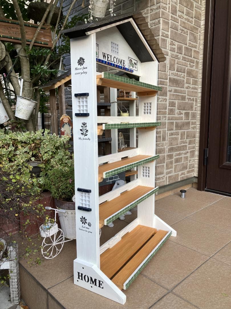 No2 三角お屋根の簡単移動 多肉植物棚 welcome white 5段