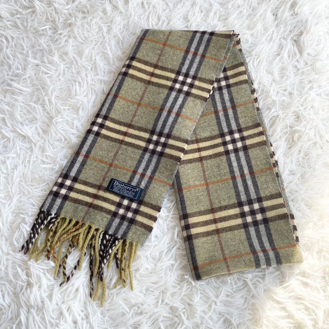 【希少色】Burberrys カシミヤ100% マフラー ノバチェック カーキ 希少】バーバリー カシミア100% マフラー ノバチェック グリーン緑