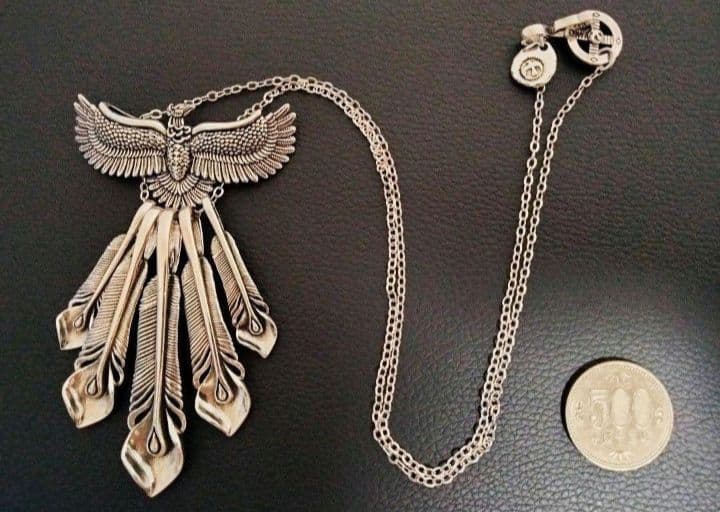 超豪華！特大フェザー　ネックレス【イーグルフック&ホイール付】 超豪華！特大金爪 フェザー ネックレス【イーグルフック&ホイール付