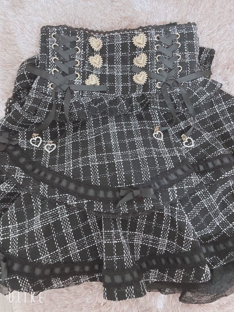 LIZLISA リズリサ はしごリボンツイードティアードスカパン ブラック