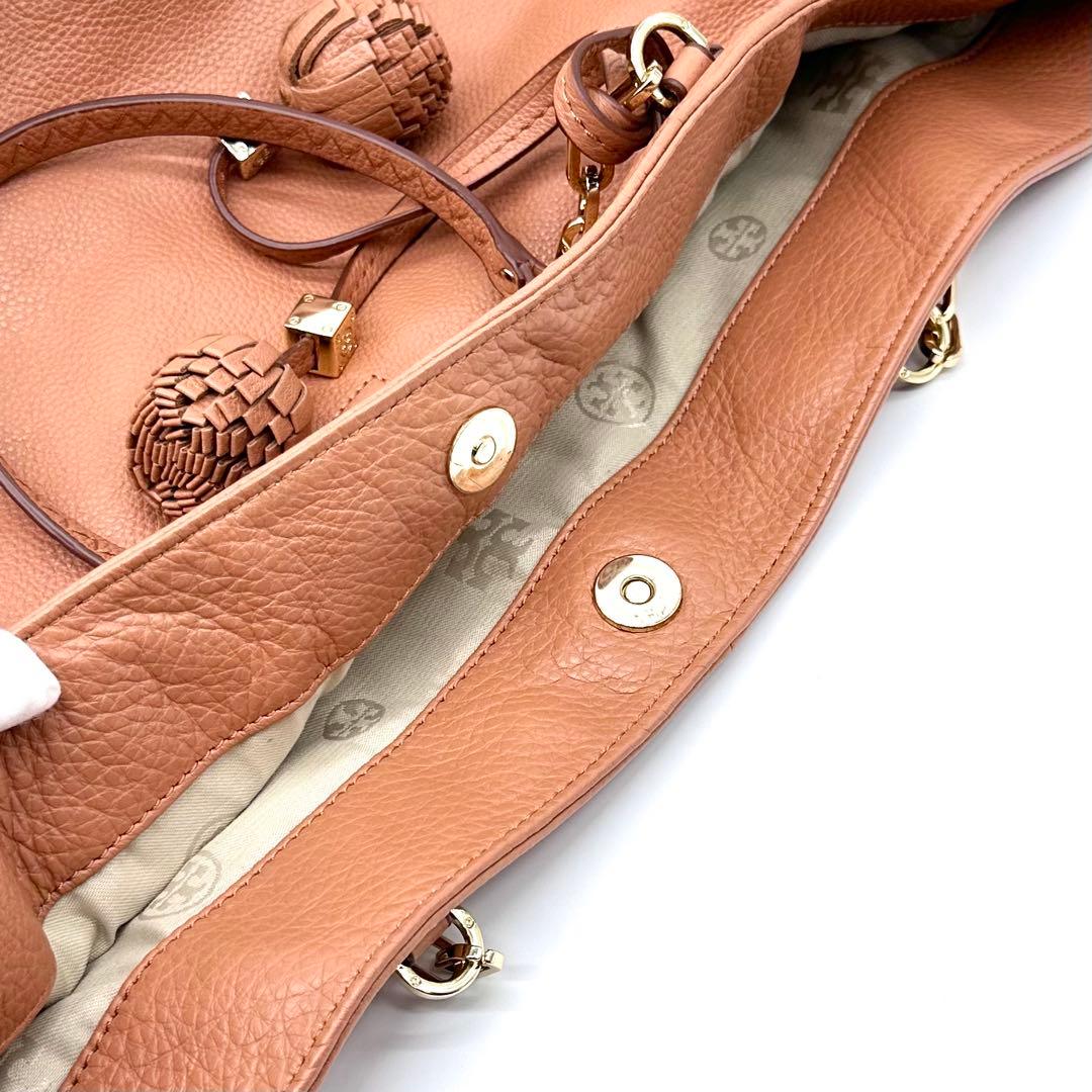 極美品✨トリーバーチ トートバッグ しぼ革 ボンボンチャーム ブラウン