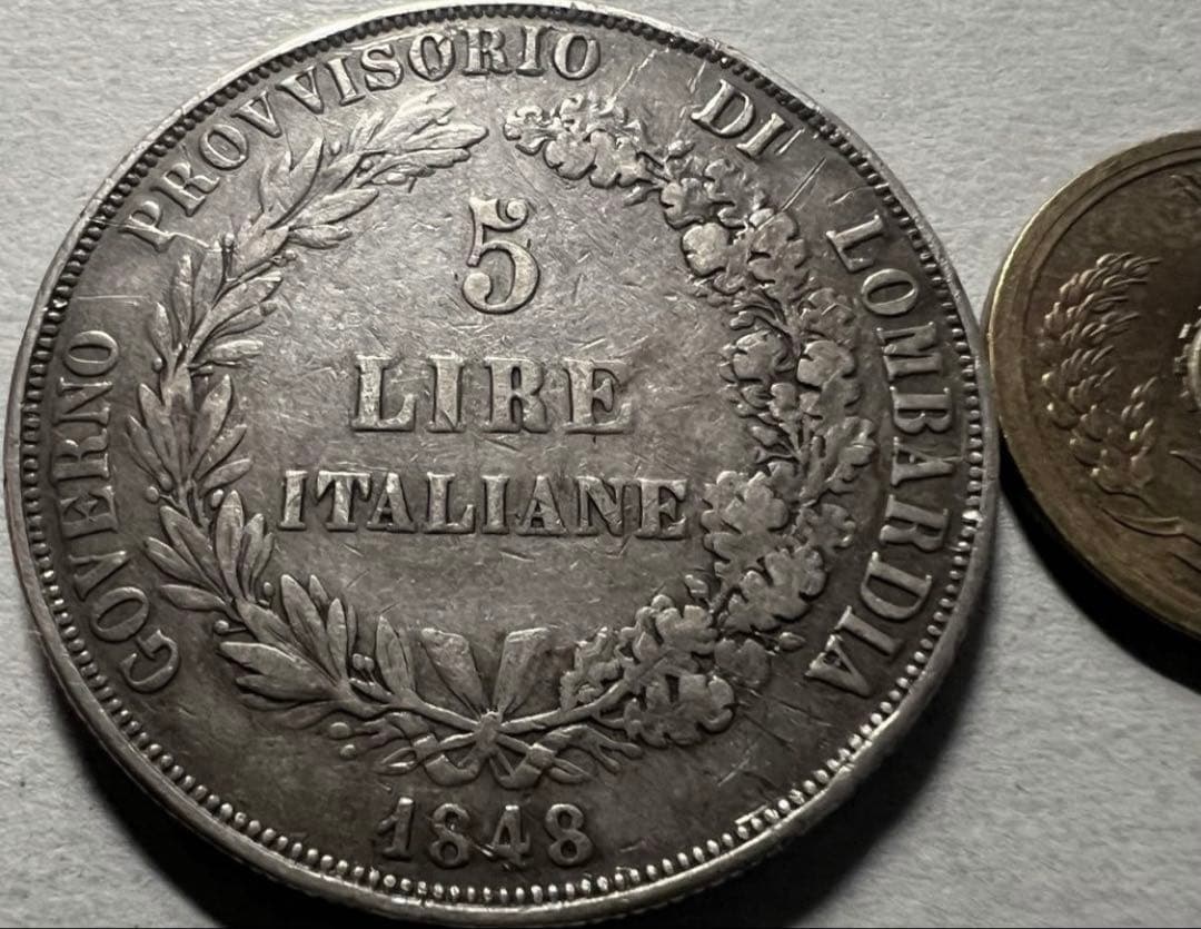 招*@様 1848年イタリア ミラノ ロンバルディア革命臨時政府 5リラ銀貨