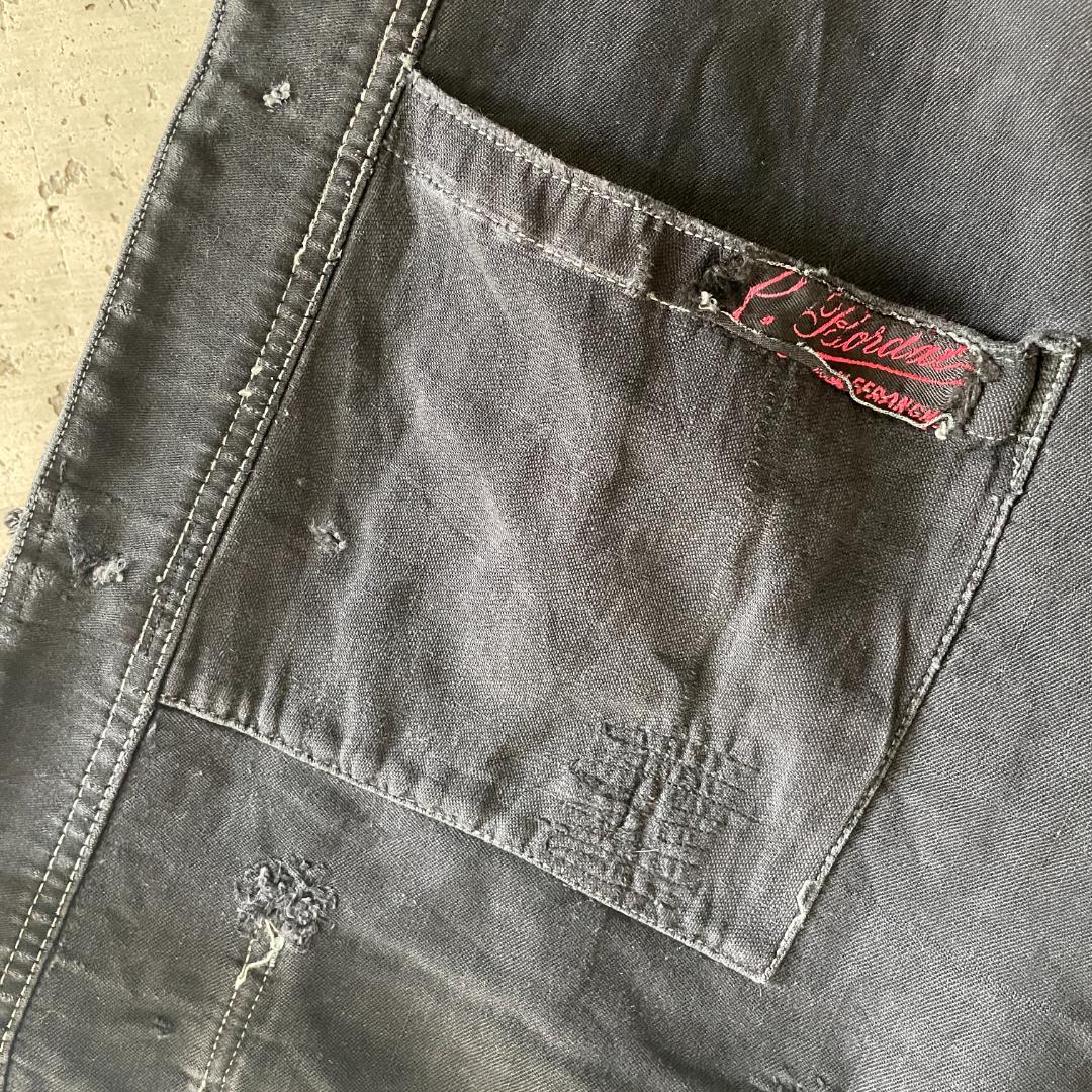 40s ブラックモールスキン ジャケット フランスヴィンテージ Vポケ 赤