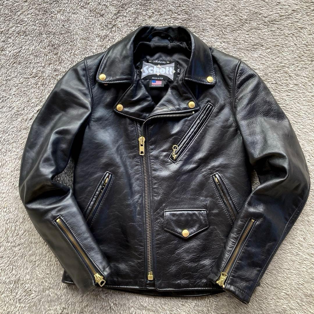 ショット ダブルライダース ジャケット ゴールド金具 黒 - メルカリ