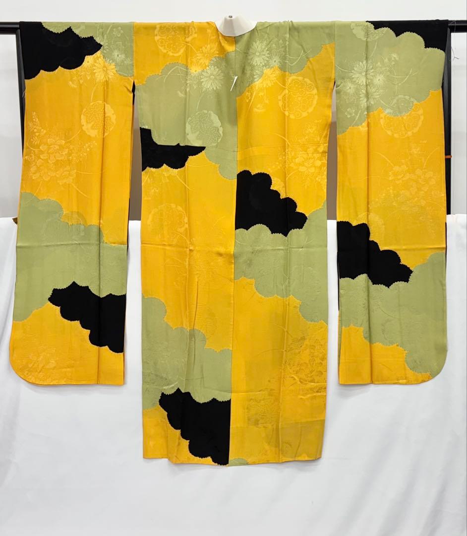 斉藤三才　成人式振袖　長襦袢付　着物　正絹　鳩／濃紺系《き676》#江戸小もーん