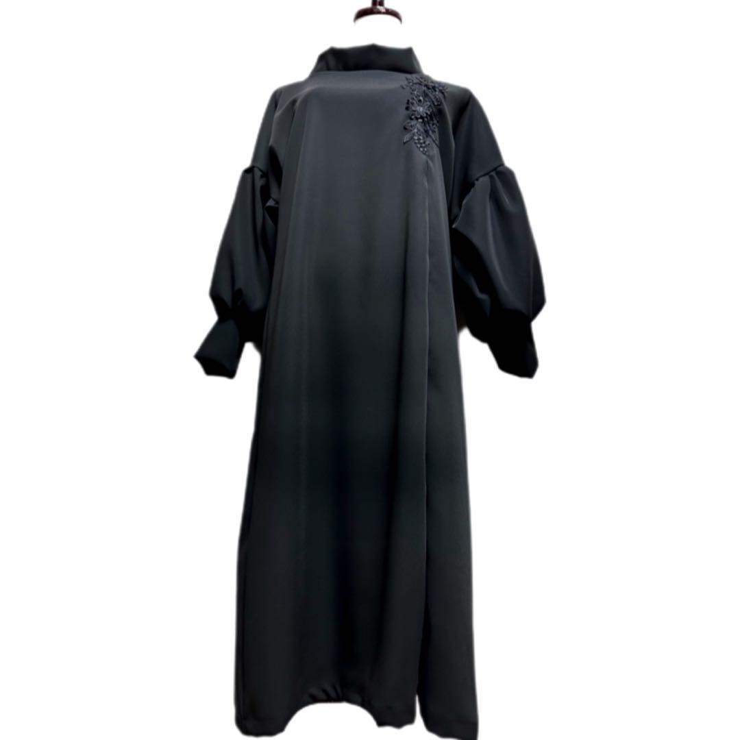 振袖 着物リメイク ドレス 黒×菊や桜や藤の花 和柄 ワンピース