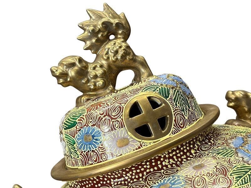 専用 九谷焼 金彩色絵 花尽し 花詰文 獅子摘 金襴手 大