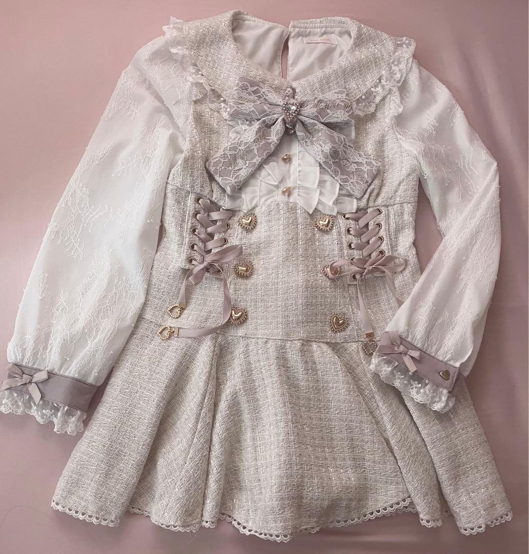 LIZLISA メッセージリボンツイードセットアップ ホワイト - メルカリ