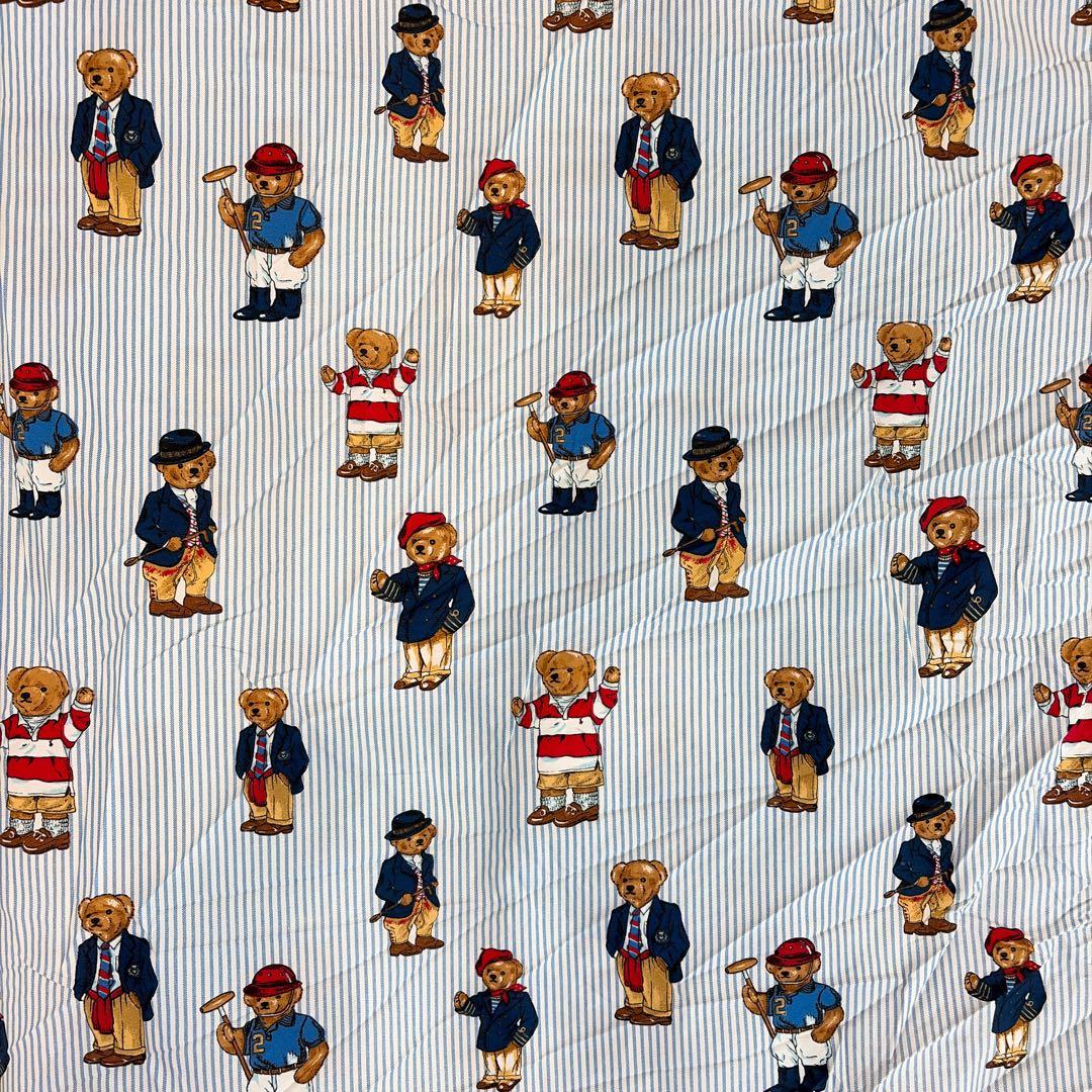 新品】ラルフローレン ポロベア シーツ ブルーストライプ はぎれ