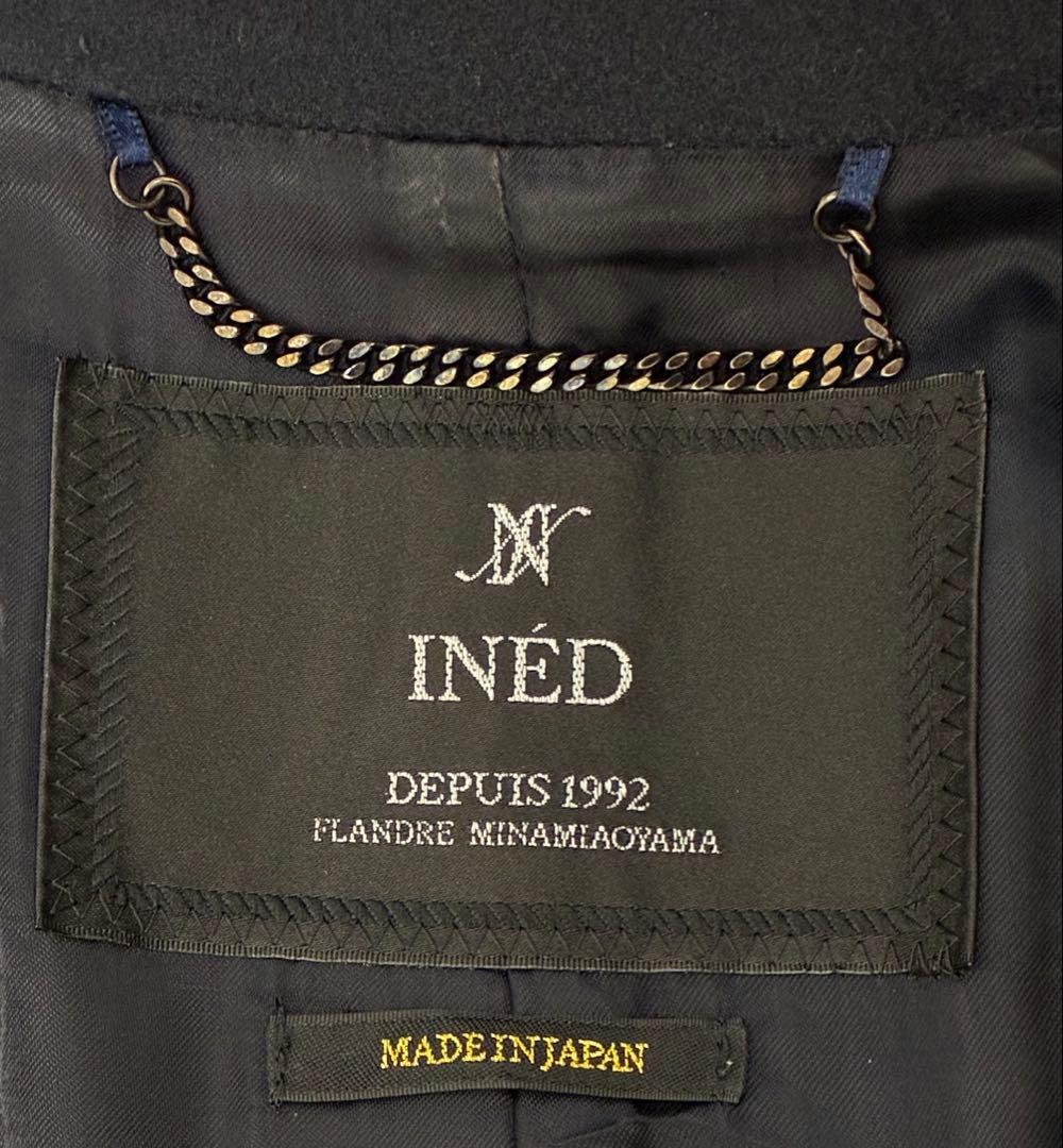 極美品イネドINED 9号ネイビーカシミヤ100%ラップコート冠婚葬祭