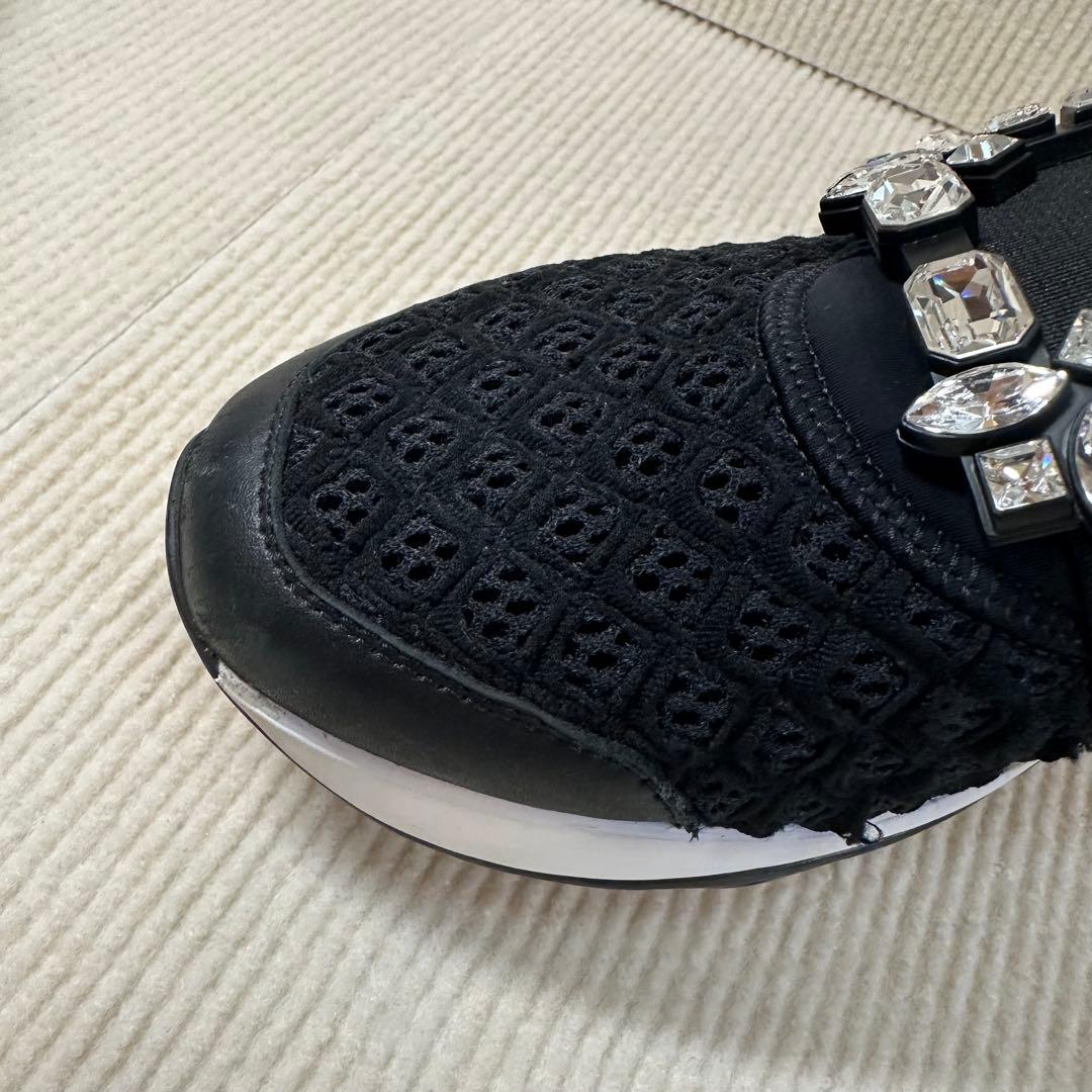 RV クリスタル装飾 スリッポンスニーカー 黒