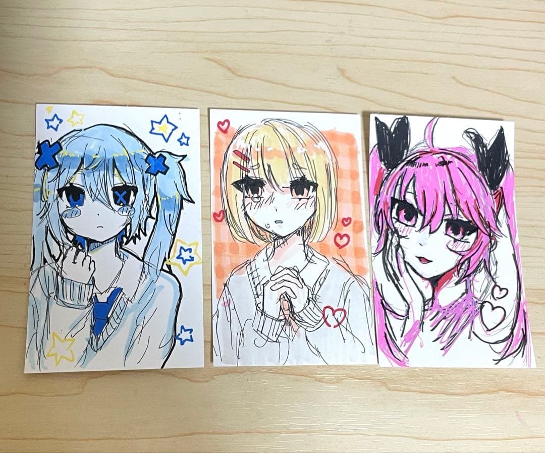オリジナルイラスト 萌え絵 手描きイラスト チェキ風 3枚 - メルカリ