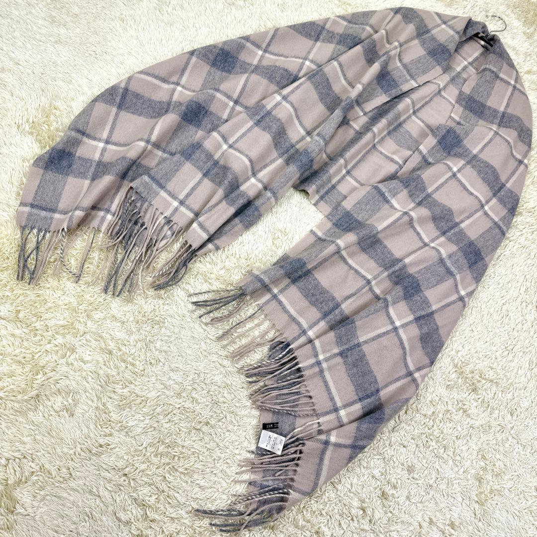 とこ様✨未使用級✨23区 カシミヤ100% 大判グレージュグレーチェック