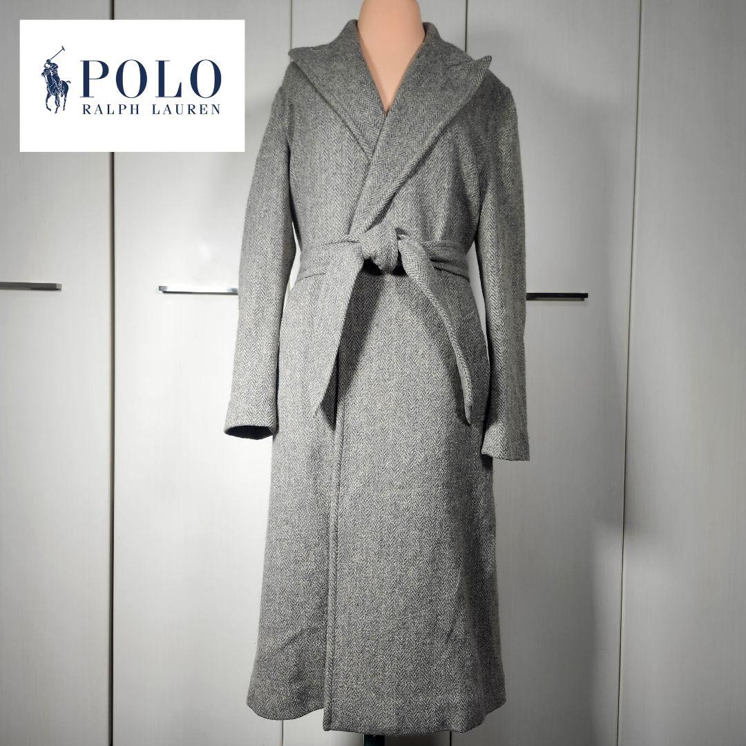 ポロ ラルフローレン ウール 100% ヘリンボーン ロング コート ベルト