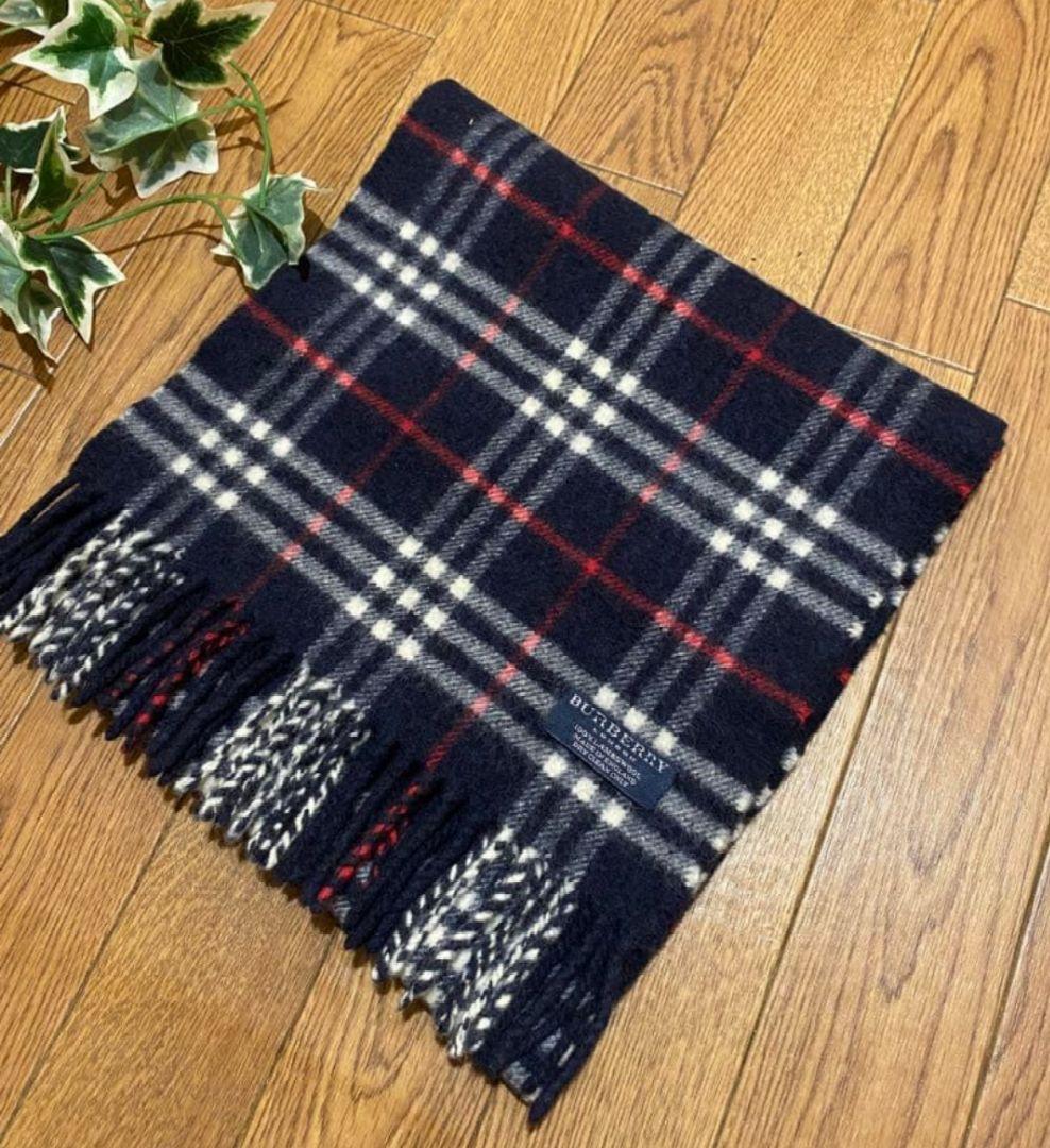 即決可 バーバリーBurberry ノバチェックマフラー 100%ラムウール