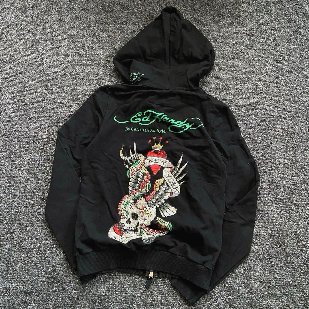 エドハーディ クリスチャンオードジェー フルジップ パーカー ドクロ