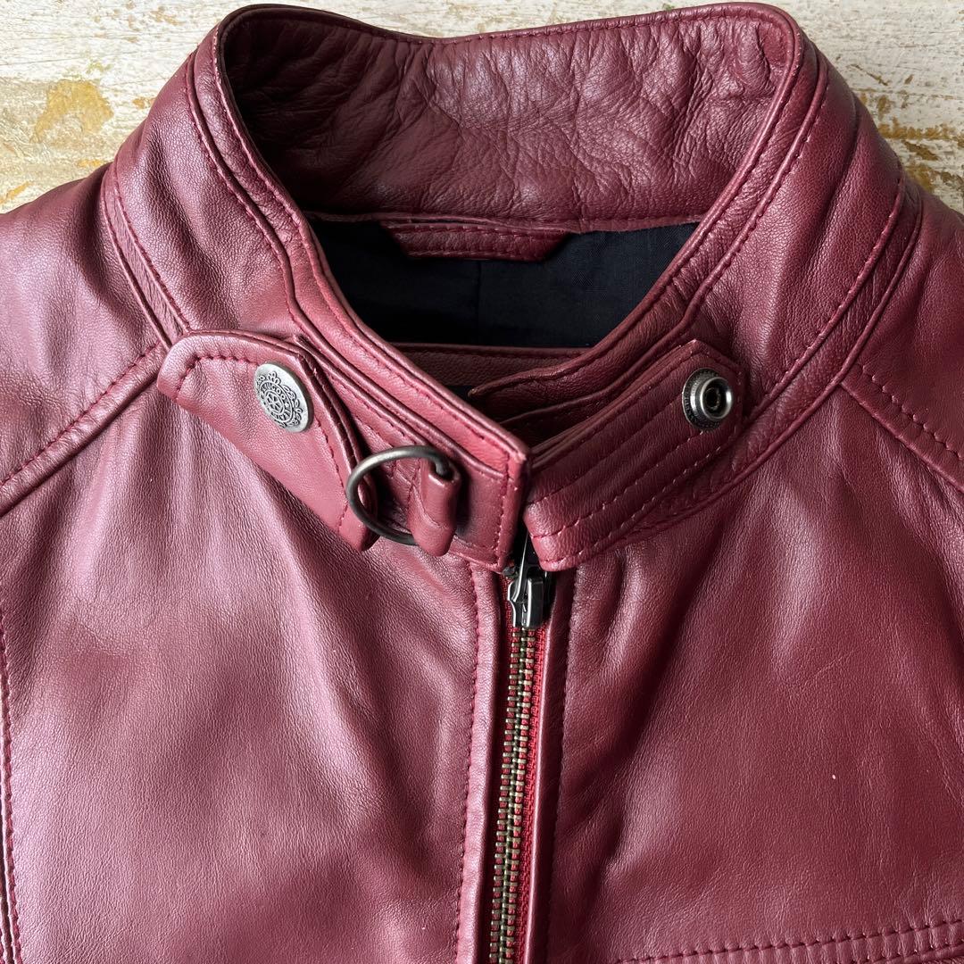 liugoo leathers バーガンディ シングルライダースジャケット ラム