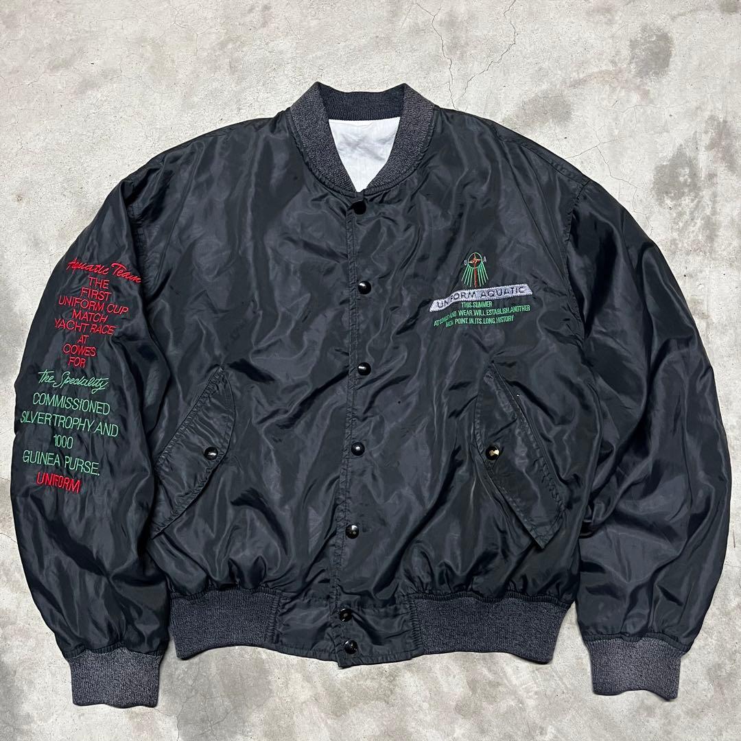 L 90s MA-1フライトジャケット スーベニア 刺繍 ブラック スカジャン