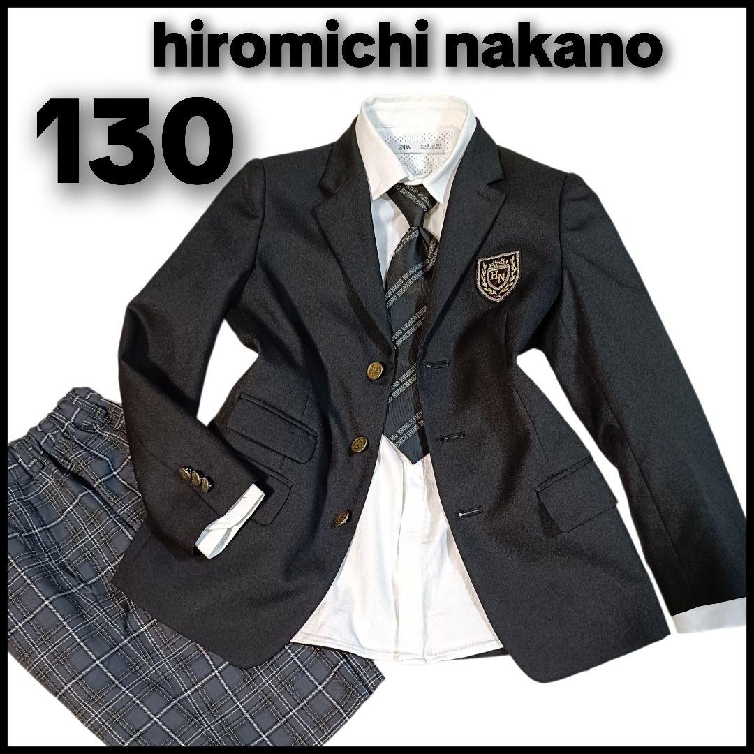 美品】130 男の子 ヒロミチナカノ フォーマルスーツ 5点 黒 卒園 入学