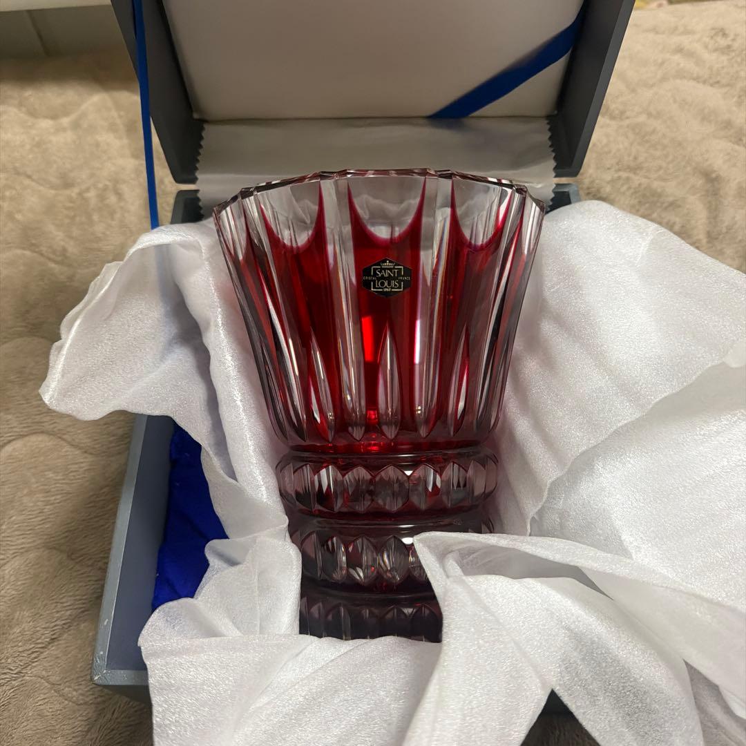 最高級クリスタル】サンルイクリスタル 花瓶 フラワーベース レッド 箱